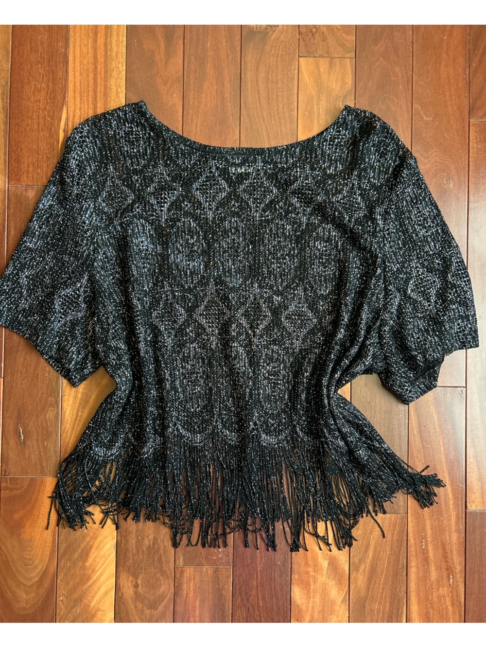 Rave Festival Black Metallic Fringe Throw Poncho